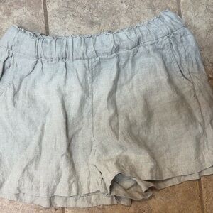 Khaki Linen-Blend Women's Elastic Waist Shorts